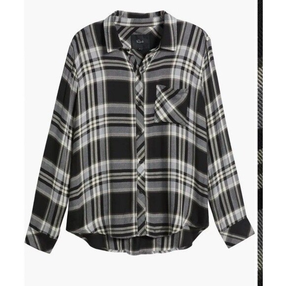 Rails Womens Hunter Plaid Button Down Shirt Black Ivory Flannel Rayon NWT SMALL - Picture 5 of 8